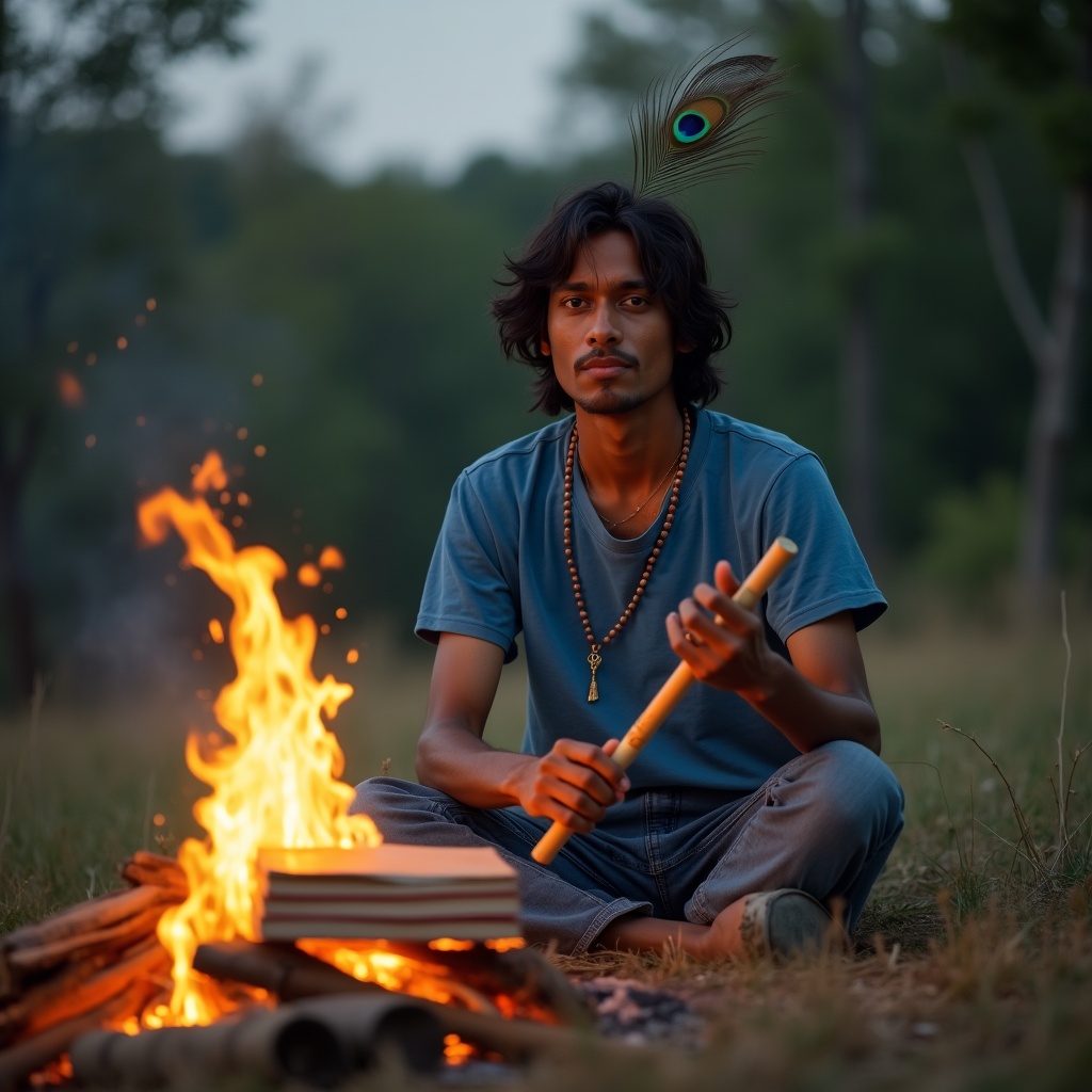 A person sitting quietly in a sunlit room, ignoring a pile of expensive gadgets, absorbed in deep thought with a single open book