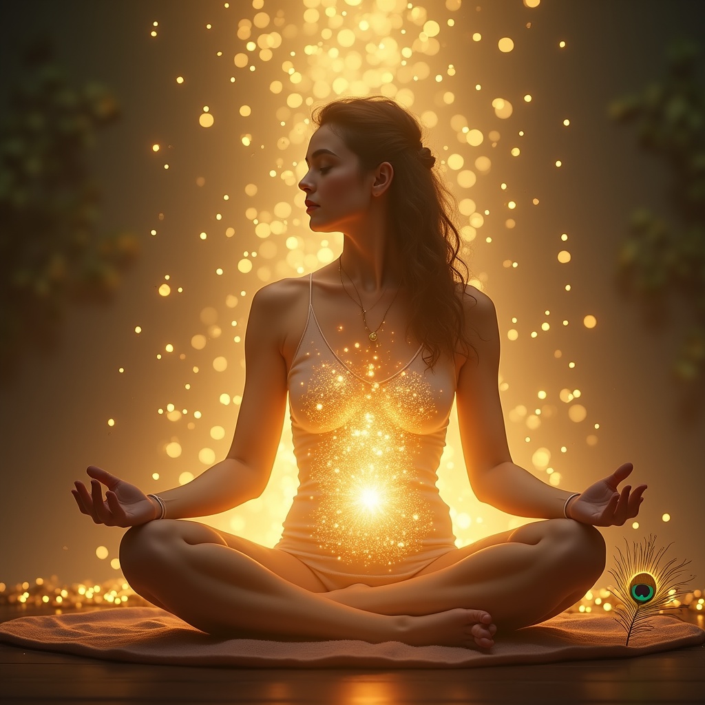 A person standing in an ancient library with light streaming through a high window, illuminating dust particles like stars, one book open and glowing on a pedestal