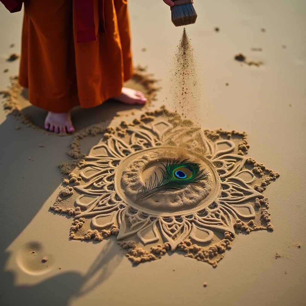 A magnificent golden palace floating in clouds slowly dissolving into mist, while a single steady flame burns unchanged below