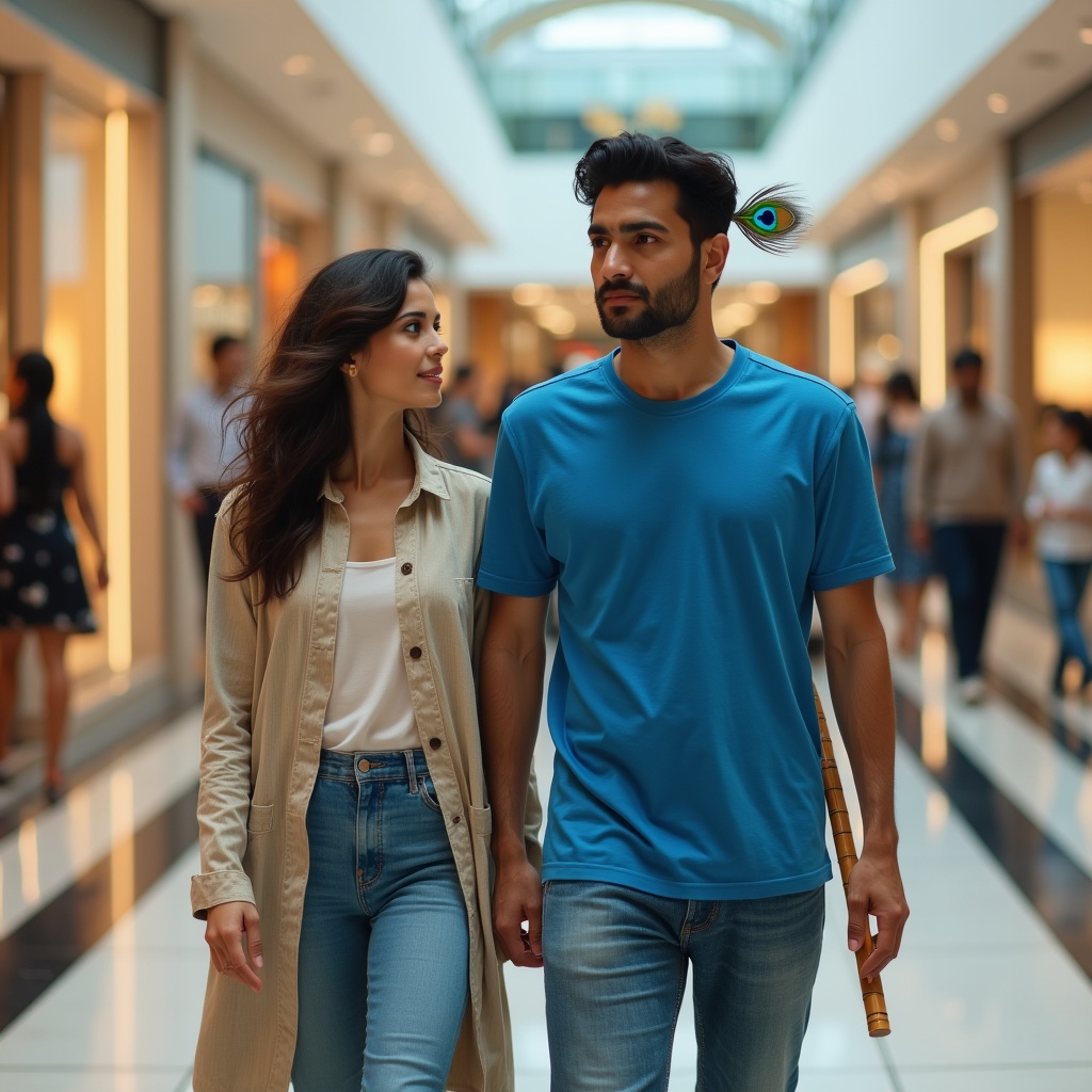 A person walking calmly through a vibrant night market full of lights and noise, unbothered, with a faint golden glow around them