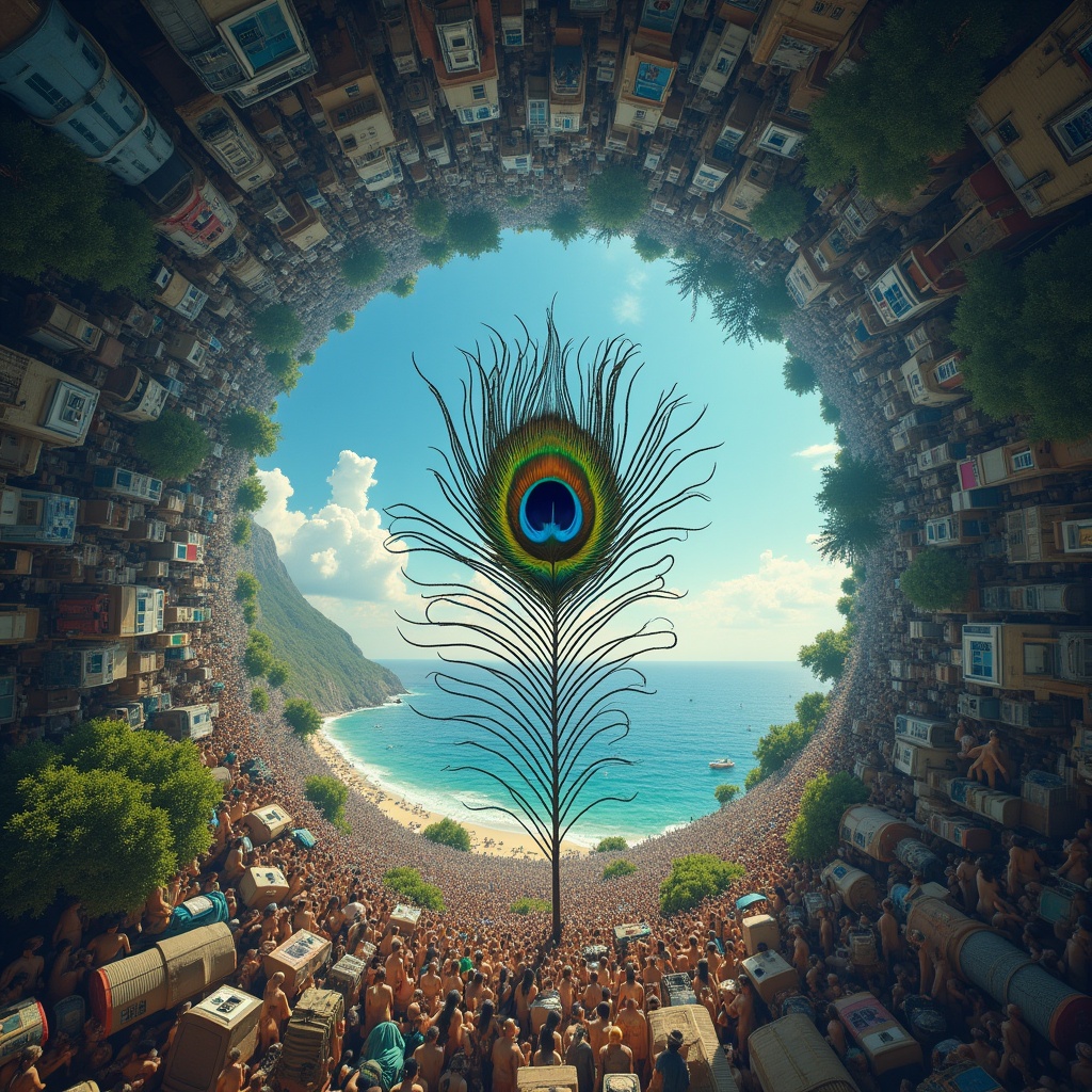 An infinite array of forms, colors, and shapes cascading outward from a single point — cosmic scale imagery, overwhelming beauty